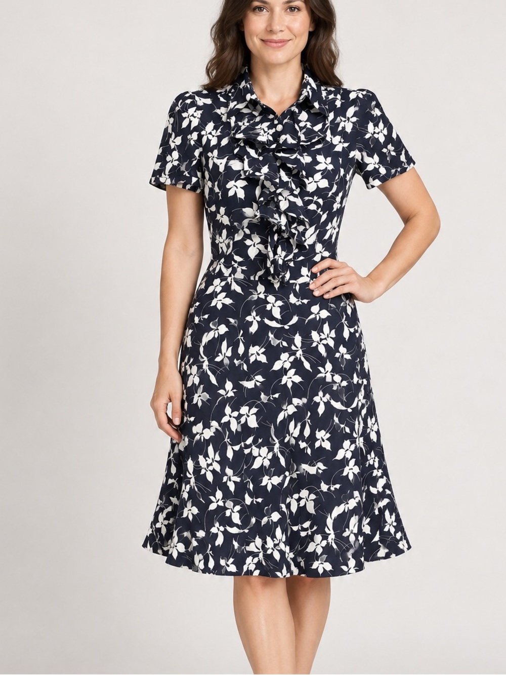 Lauren Ralph Lauren Floral Ruffle-Front 100% Silk Midi Dress 6